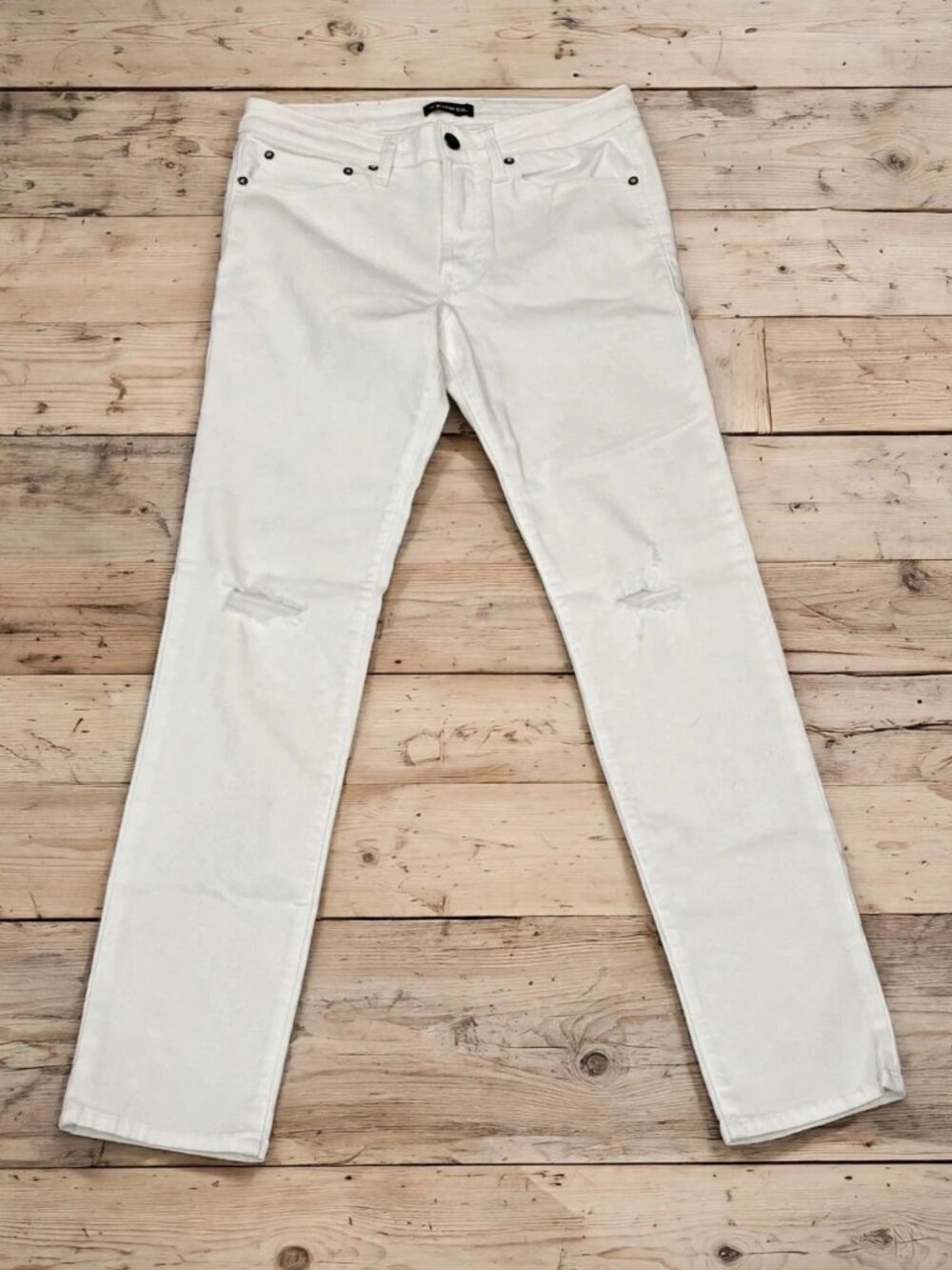Express Mens Slim 30x32 White Jeans Ripped Distressed Stretch Denim Straight Leg